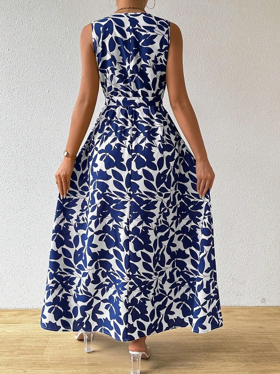 vestido longo feminino floral com decote em v sem mangas verão primavera de 2025 por $38.99 –P2