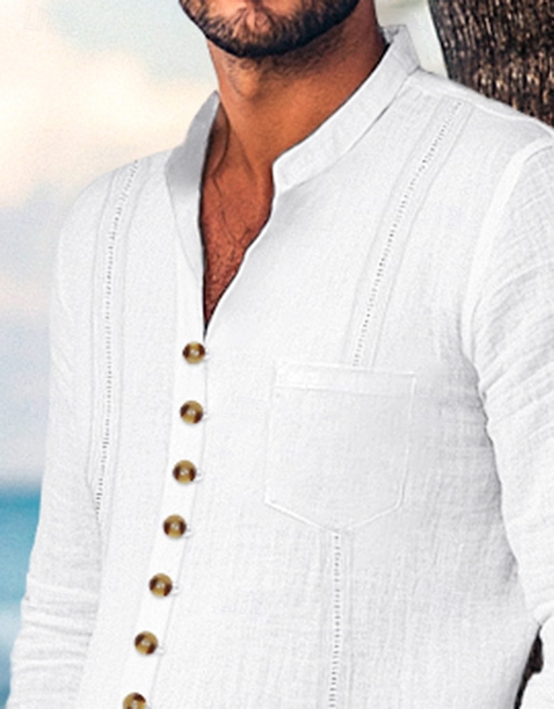 Ανδρικά Πουκάμισο Guayabera 2 Κομμάτια Σετ πουκαμίσου Ταίριασμα σετ Casual πουκάμισο Σκέτο Διακοπές Εξόδου Μαύρο Λευκό Μπλε Απαλό Μακρυμάνικο Όρθιος γιακάς Ανοιξη καλοκαίρι Ρούχα Μπροστινή τσέπη 2026 - $45.99 –P2