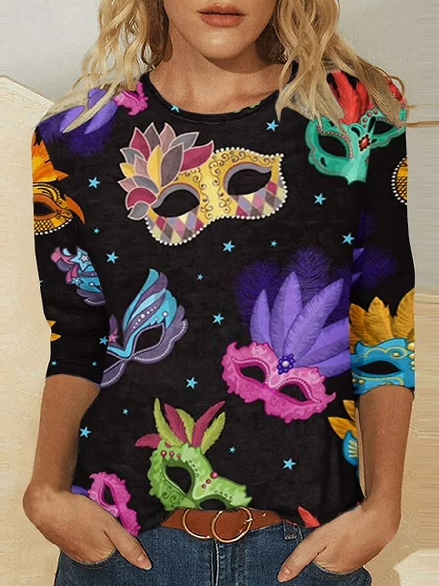 Carnival Women's T Shirt Graphic Casual Long Sleeve Crew Neck Regular Tops Daily Print Purple Spring Fall 2025 - $22.99 –P1