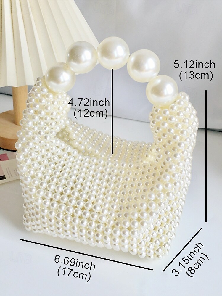 Women's Faux Pearl Beaded Handbag with Large Pearl Handle, Elegant Evening Clutch for Weddings, Parties and Formal Events Black Silver Beige 2025 - $34.99 –P5