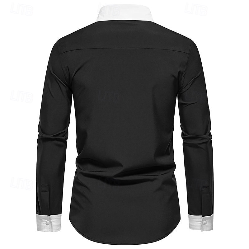 Herren Hemd Oberhemd Knopfhemd Farbblock Hochzeit Party Schwarz Weiß Marineblau Blau Langarm Kargen Frühling & Herbst Bekleidung 2025 - $28.99 –P9