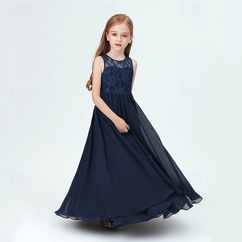 Kids Girls' Flower Girl Dress Party Dress Solid Color Sleeveless Performance Wedding Party Mesh Princess Sweet Mesh Mid-Calf Sheath Dress Tulle Dress Summer Spring Fall 2-12 Years 4-13 Years Navy Blue 2025 - $55.99 –P3