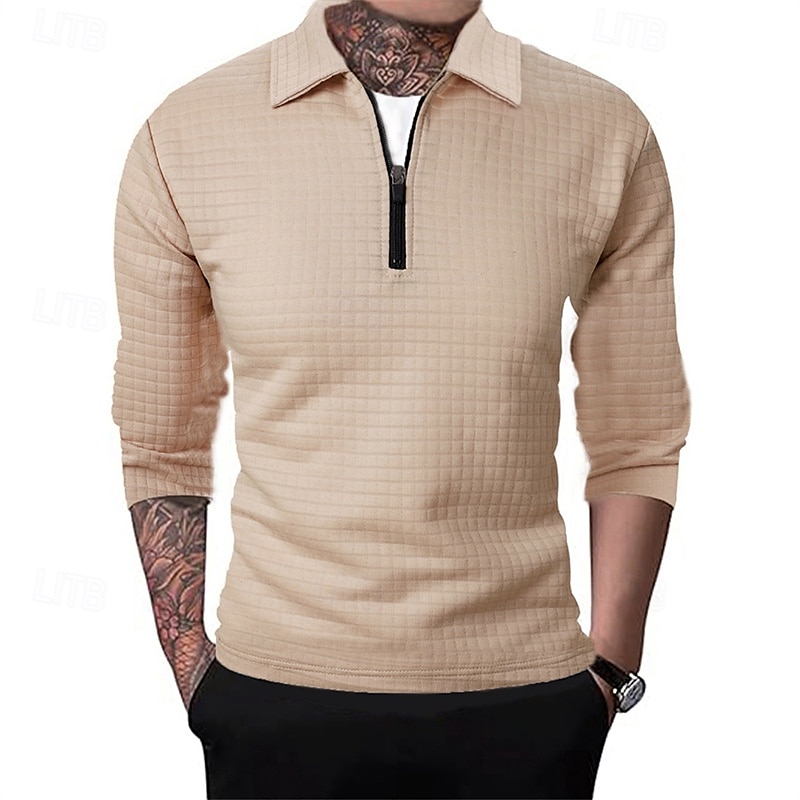 Férfi Gofris pólóingek Quarter Zip Polo Napi Szabadság Negyed irányítószám Hosszú ujj Divat Modern Sima Tavasz Ősz Normál Fekete Fehér Bor Sötétkék Khakizöld Katonai zöld Gofris pólóingek 2025 - $16.49 –P19