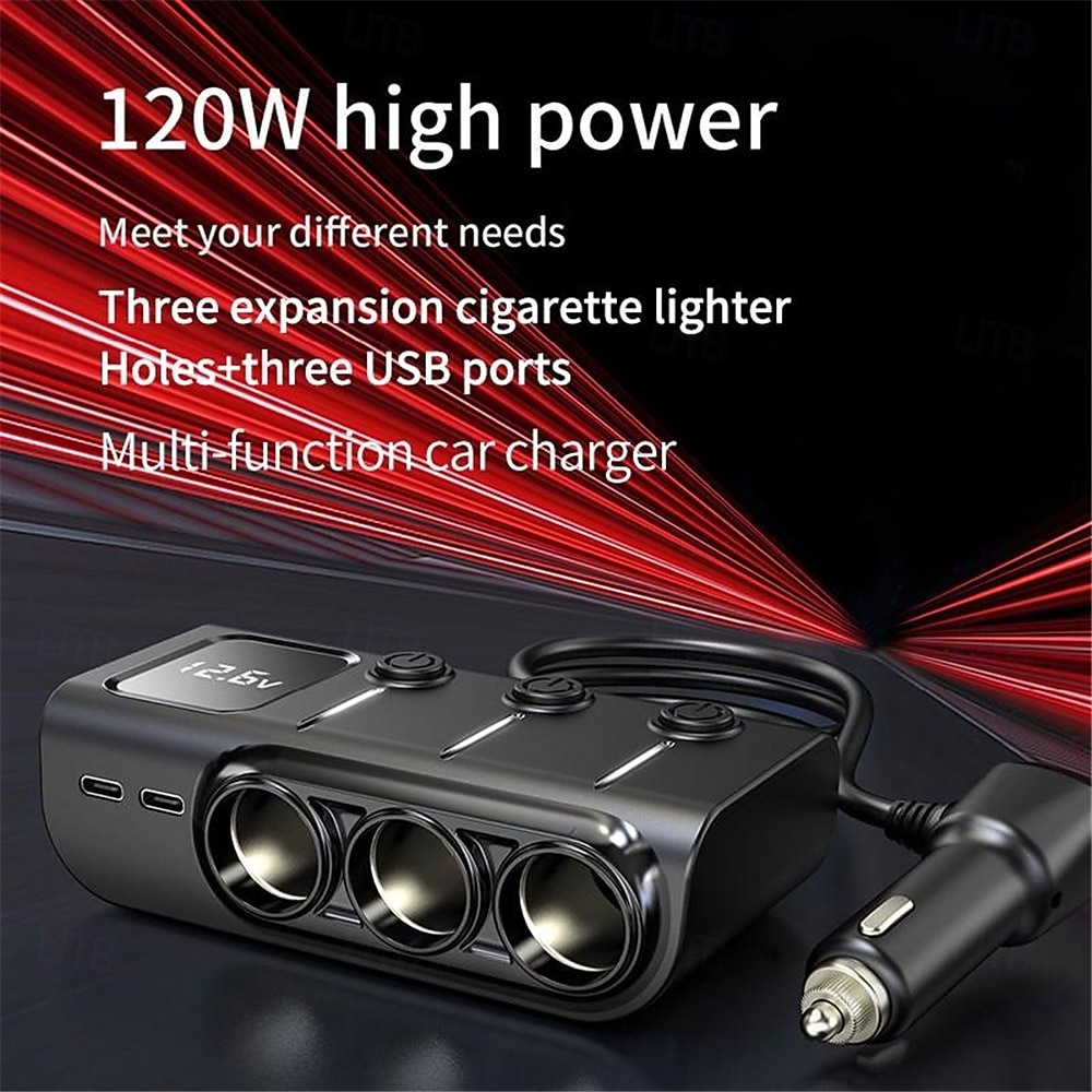 3 Way Car Cigarette Lighter Socket Splitter DC 12V/24V Power Charger Adapter with 3 USB Ports  1 Type-C Port  1 PD Fast Charge Port 2025 - $35.99 –P16