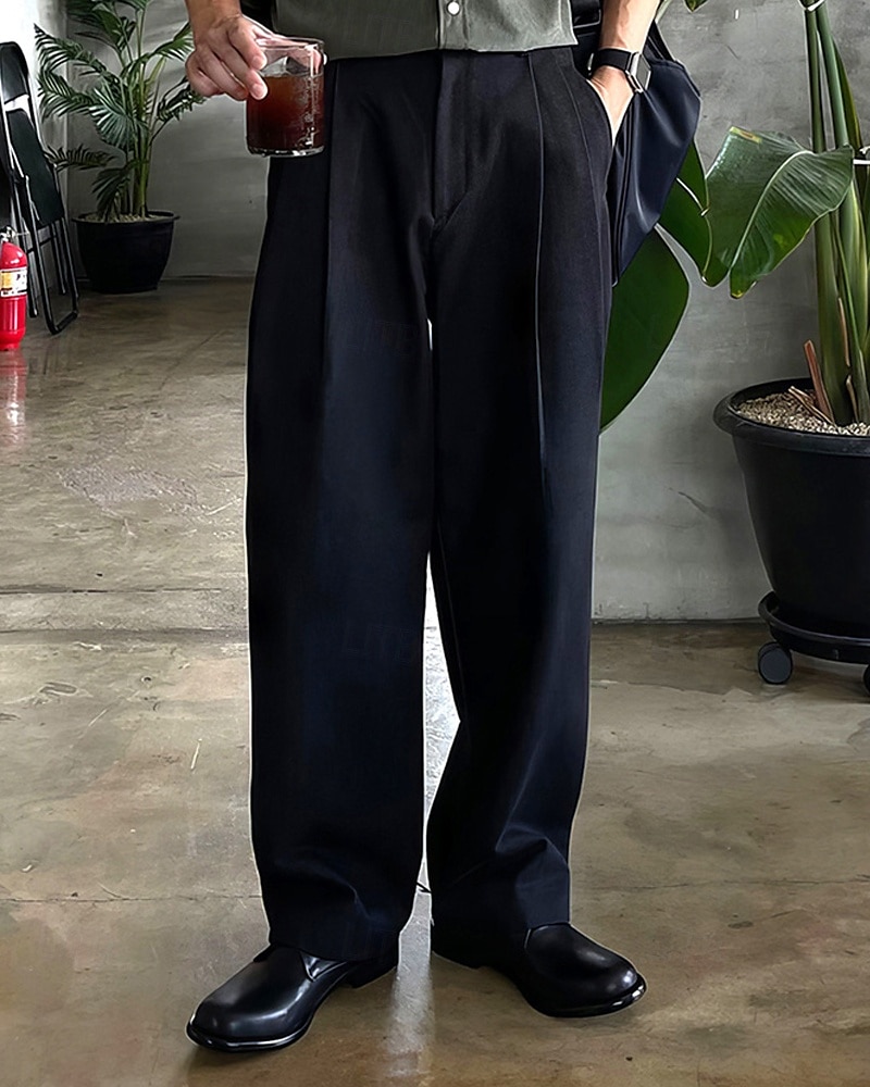 Homens Social Calças chinês Calças Plissadas Botões Bolsos Perna reta Tecido Conforto Formal Festa Trabalho Moda Estilo Clássico Preto Cinzento Escuro Micro-Elástica de 2025 por $23.99 –P7