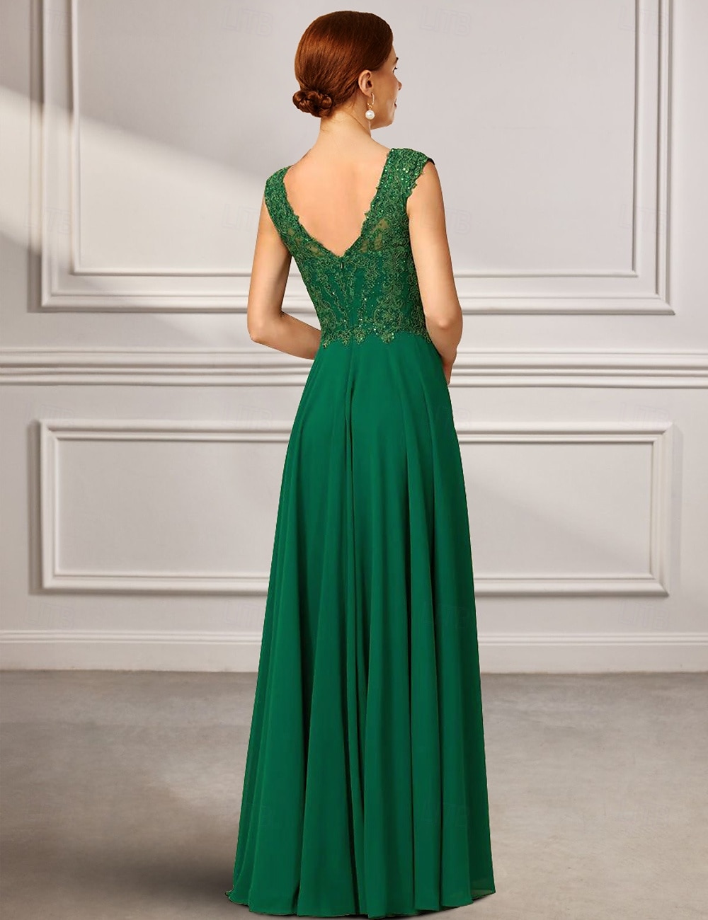 A-Line Dress Mother of the Bride Dress Elegant Jewel Neck Floor Length Chiffon Half Sleeve with Lace Solid Color 2025 - $171.99 –P2