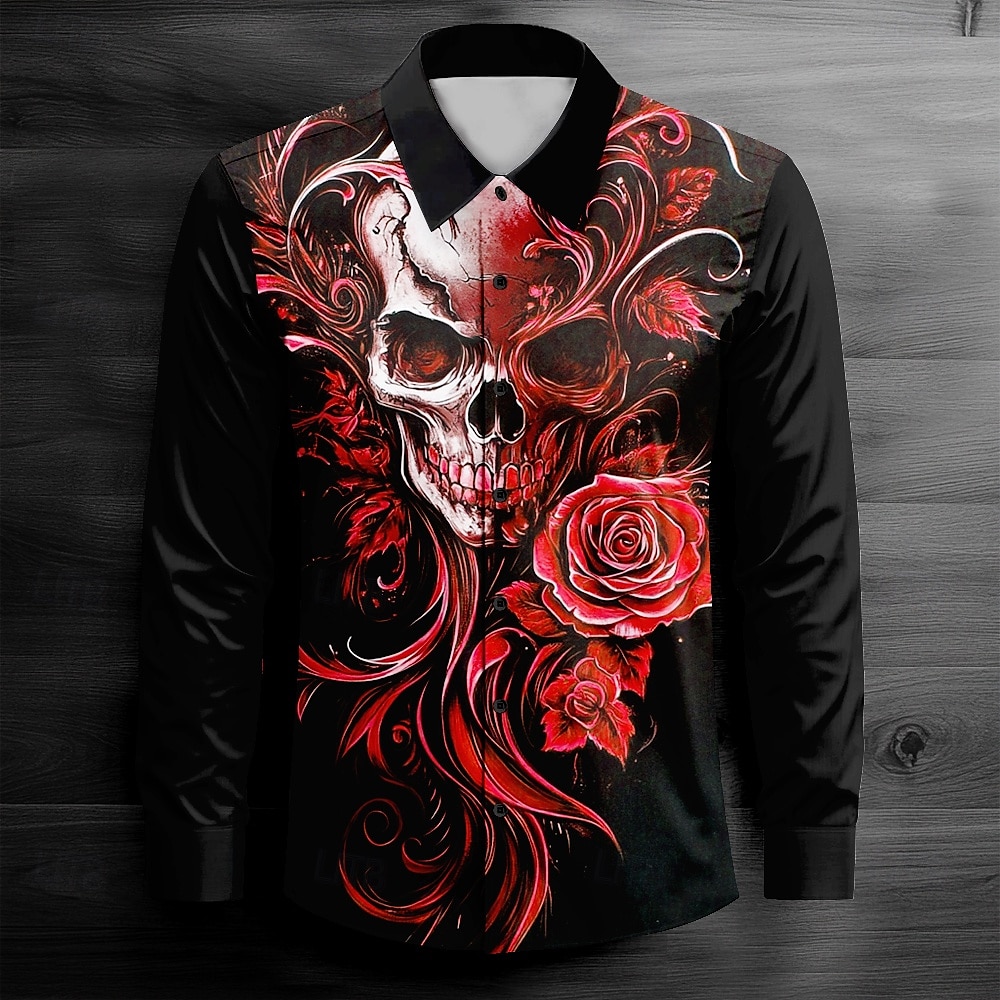 Men's Cool Skulls Casual Shirt Button Up Shirt Long Sleeve Dark Spring Fall Turndown Button Up Red Blue Purple Green Black-white 2025 - $25.99 –P2