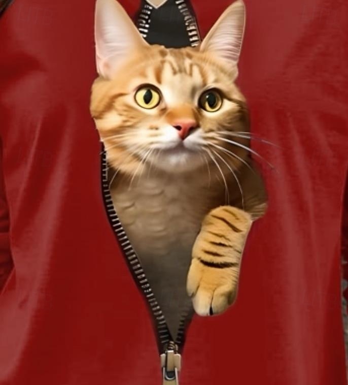 Dame T skjorte Katt Mote Moderne Fritid Langermet Crew-hals Vanlige topper Daglig Helg Trykt mønster Hvit Gul Rød Blå Dusty Blue Høst Vinter 2025 - $22.99 –P3