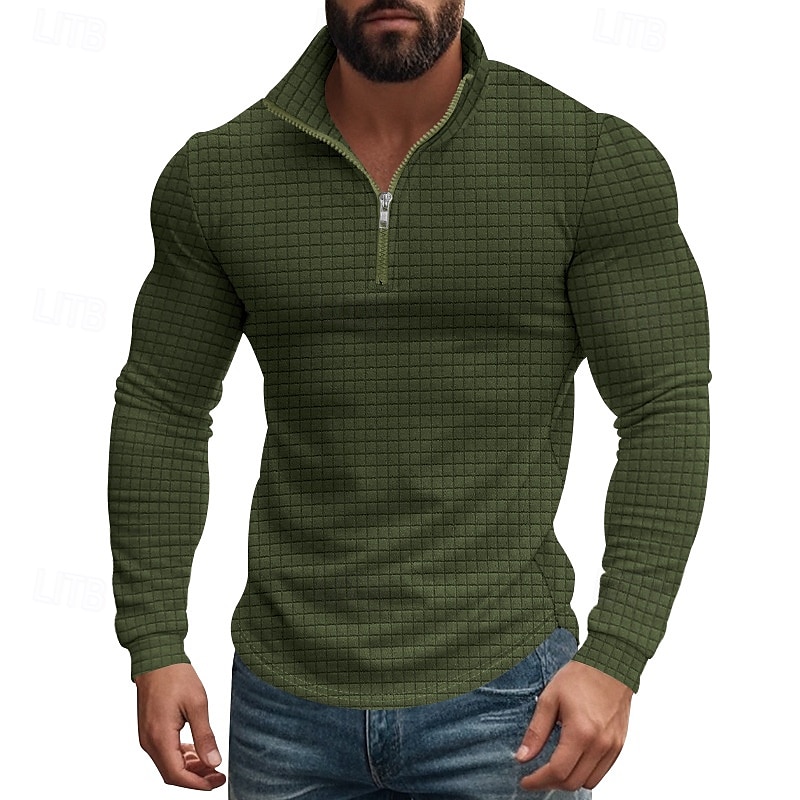Homme Sweat-shirt Sweat-shirt quart de fermeture éclair Noir Blanche Vin Vert Véronèse Kaki Demi-zip Uni Texturé Sport & Loisir Quotidien Fête Polyester Streetwear Basique Occasionnel Printemps de 2025 ? $21.99 –P20