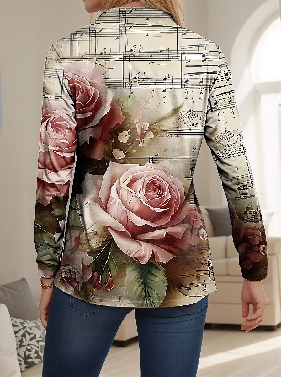 Camiseta Feminina Rosa Moderna Manga Longa Decote V Golinha Tops Regulares Trabalho Estampada Preto Branco Amarelo Rosa Vermelho Verão Primavera Outono de 2025 por $23.99 –P2