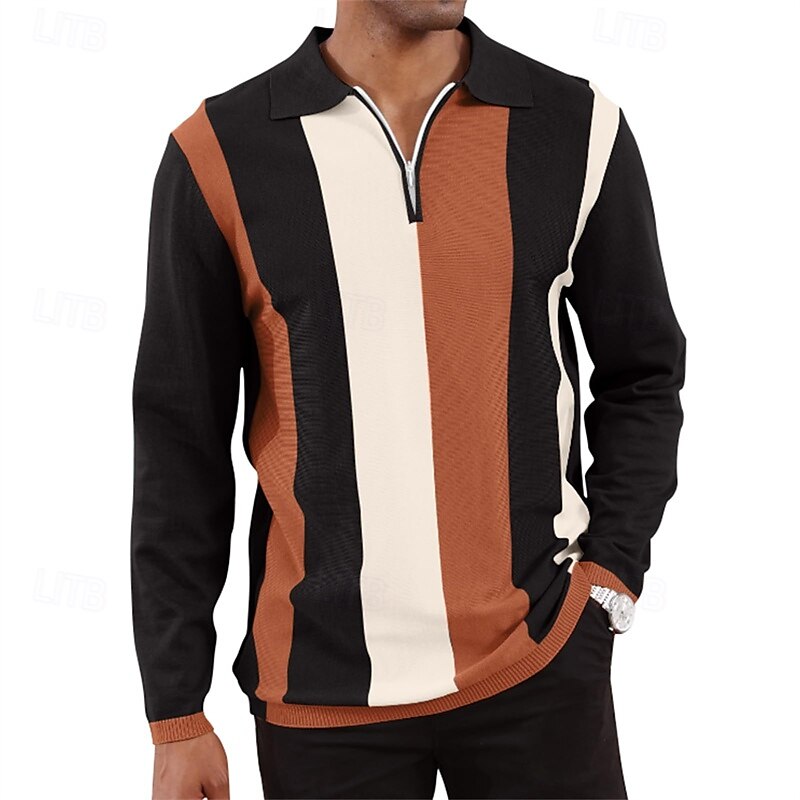 Herren Poloshirt mit Viertelreißverschluss Golfhemd Täglich Festtage Viertel Postleitzahl Langarm Modisch Modern Farbblock Frühling & Herbst Regular Fit Weiß Himmelblau Orange Braun Khaki Grau 2025 - $18.99 –P2