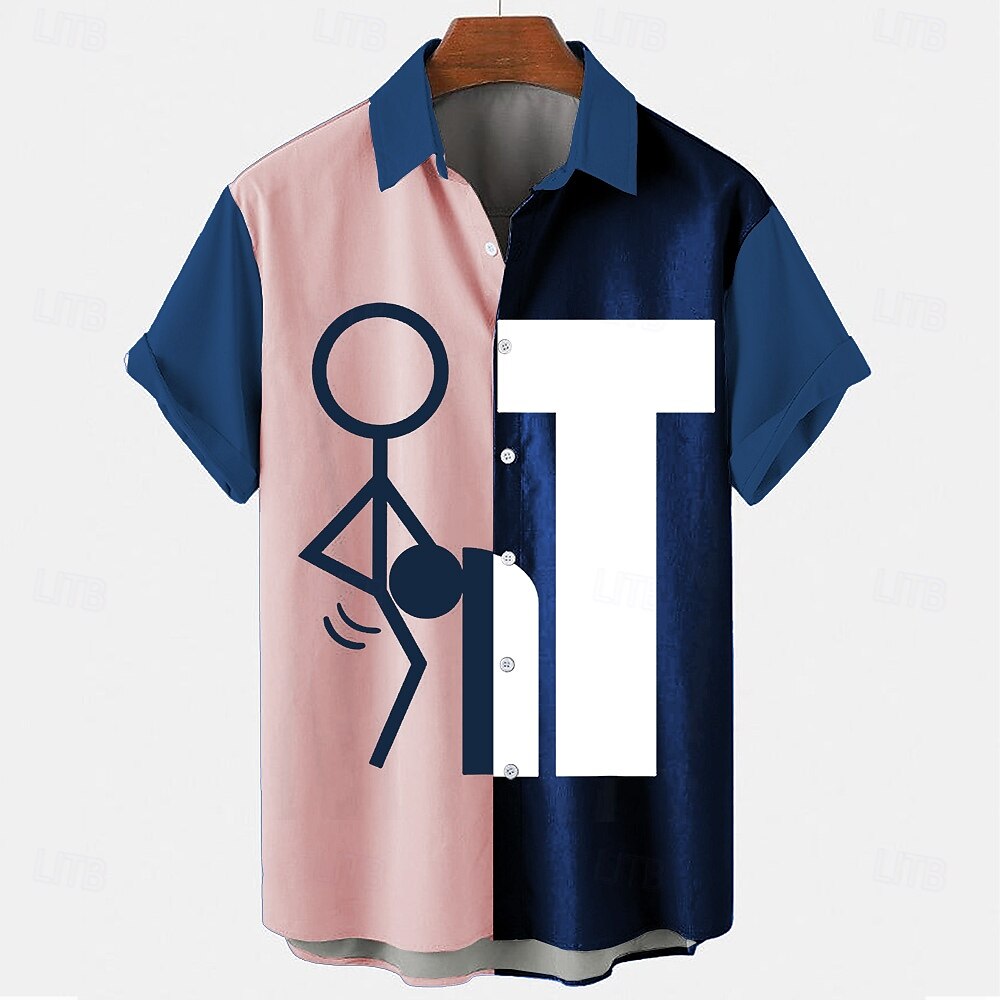 Herren Buchstabe Lässiges Hemd Knopfhemd Kurzarm Modisch lässig Normal Casual Sommer Frühling Umlegekragen Knopf hoch Schwarz Rosa Beige 2025 - $22.99 –P4