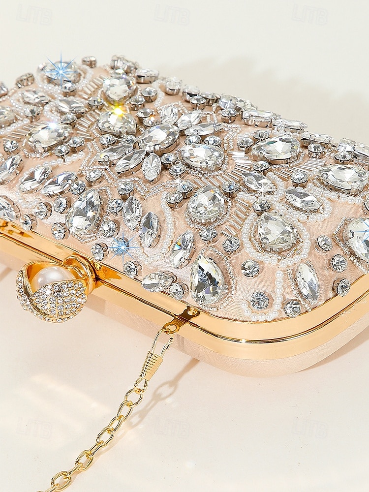 női kristályokkal díszített clutch táska, elegáns estélyi kézitáska gyöngy és strassz részletekkel, tökéletes esküvőkre, bulikra és hivatalos eseményekre fekete ezüst arany 2025 - $34.99 –P6