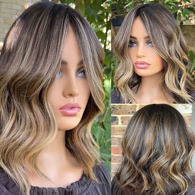 Remy mensenhaar 5x5 Sluiting 4x13 Sluiting Pruik Korte bob Braziliaans haar Golvend Meerkleurig Pruik 130% 150% Haardichtheid Ombre-haar Haar met highlights / balayage Natuurlijke haarlijn lijmloze 2025 - $235.69 –P1