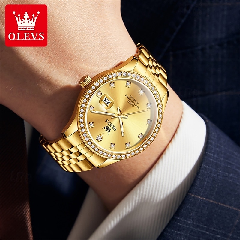 New Olevs Olevs Brand High-Grade Business With Diamond Men'S Watch Luminous Calendar Steel Belt Simple Leisure Fashion Quartz Watch Waterproof Sports Men'S Wristwatch 2025 - $36.99 –P16