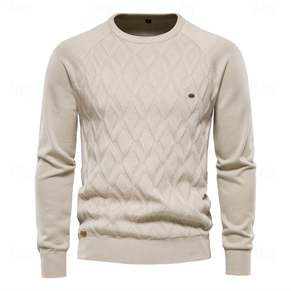 Herr Pullover tröja Sticka Ensfärgat Rund hals Stickat Elegant Jul Utomhus Kläder Raglanärm Vår Höst Svart Rubinrött S M L 2025 - $36.99 –P1