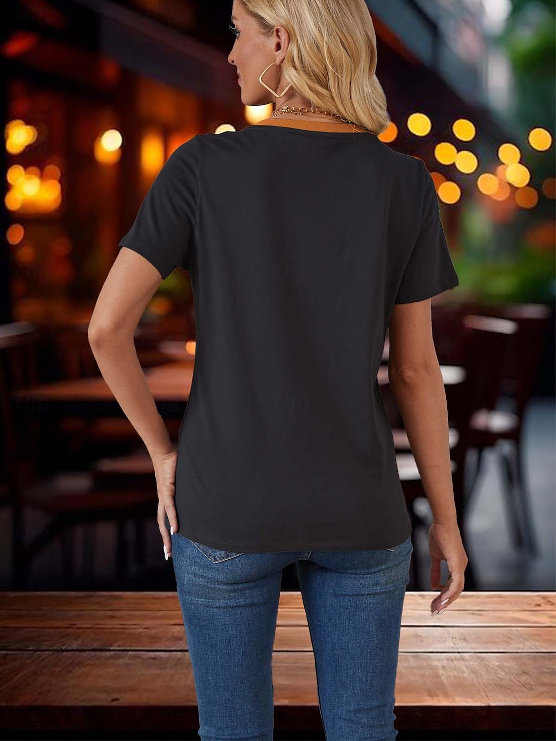 Femmes T-shirt Mode Manche Courte Col en V Hauts Réguliers Soirée Quotidien Sortir Noir Printemps & Automne Automne de 2025 ? $19.99 –P3