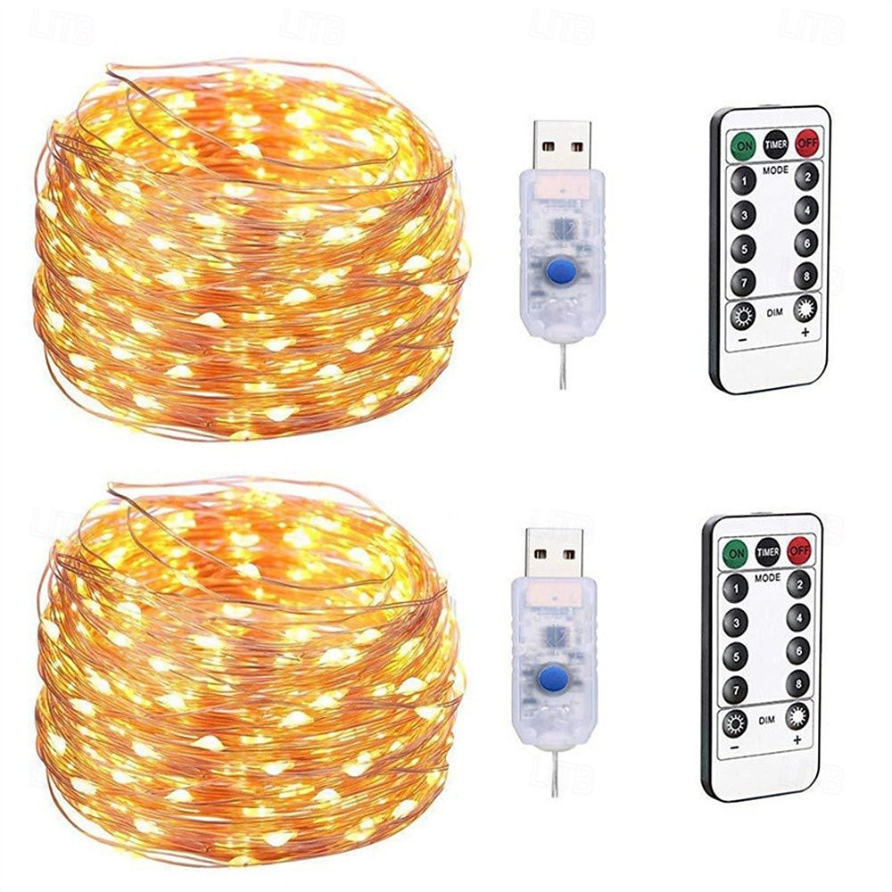 Elegant Wedding Reception Party 2pcs USB LED String Light 5M/10M/20M Telecontrol 8Mode Remote Control Lights Fairy garlands Wedding Christmas Holiday Decor lamps 2025 - $15.99 –P2