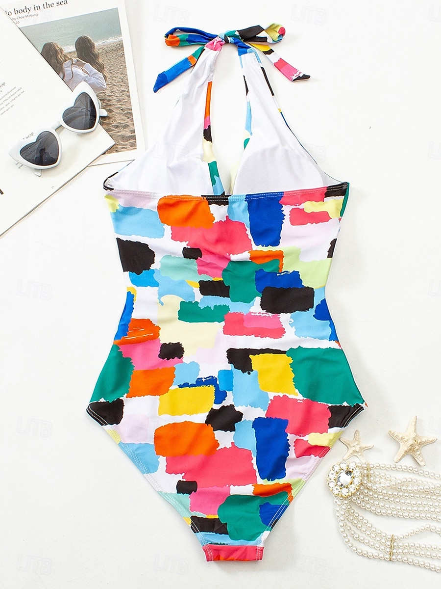 Per donna Costumi da bagno Un pezzo Costume da bagno Schiena scoperta Collage Di tendenza stile sveglio Pop art Halter Neck Senza maniche Costumi da bagno del 2025 a $29.99 –P5