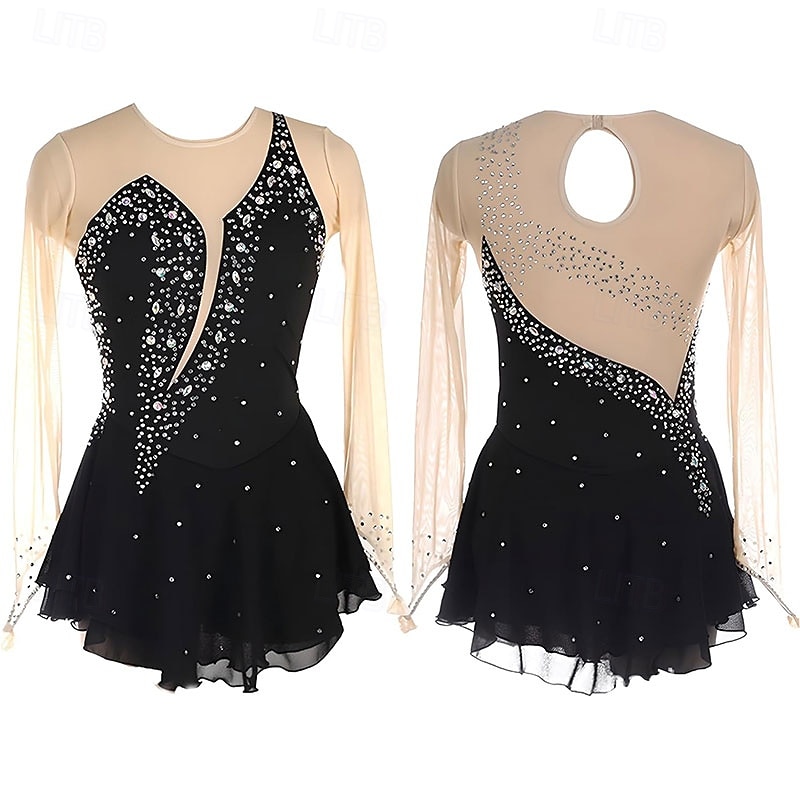 Figure Skating Dress Women's Girls' Ice Skating Dress Green High Elasticity Training Competition Skating Wear Classic Crystal / Rhinestone Long Sleeve Ice Skating Figure Skating 2026 - $191.99 –P6