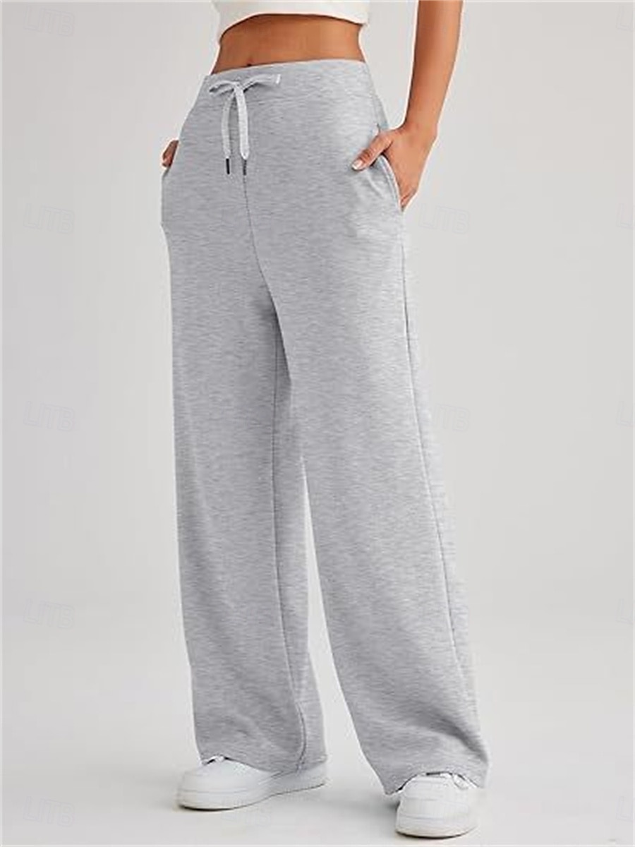 Women's Sweatpants Wide Leg Pants Trousers Active Streetwear Casual Full Length Mid Waist Plain Pocket Drawstring Elastic Waist Breathability Soft Comfortable Micro-elastic Outdoor Street Daily 2025 - $23.99 –P21