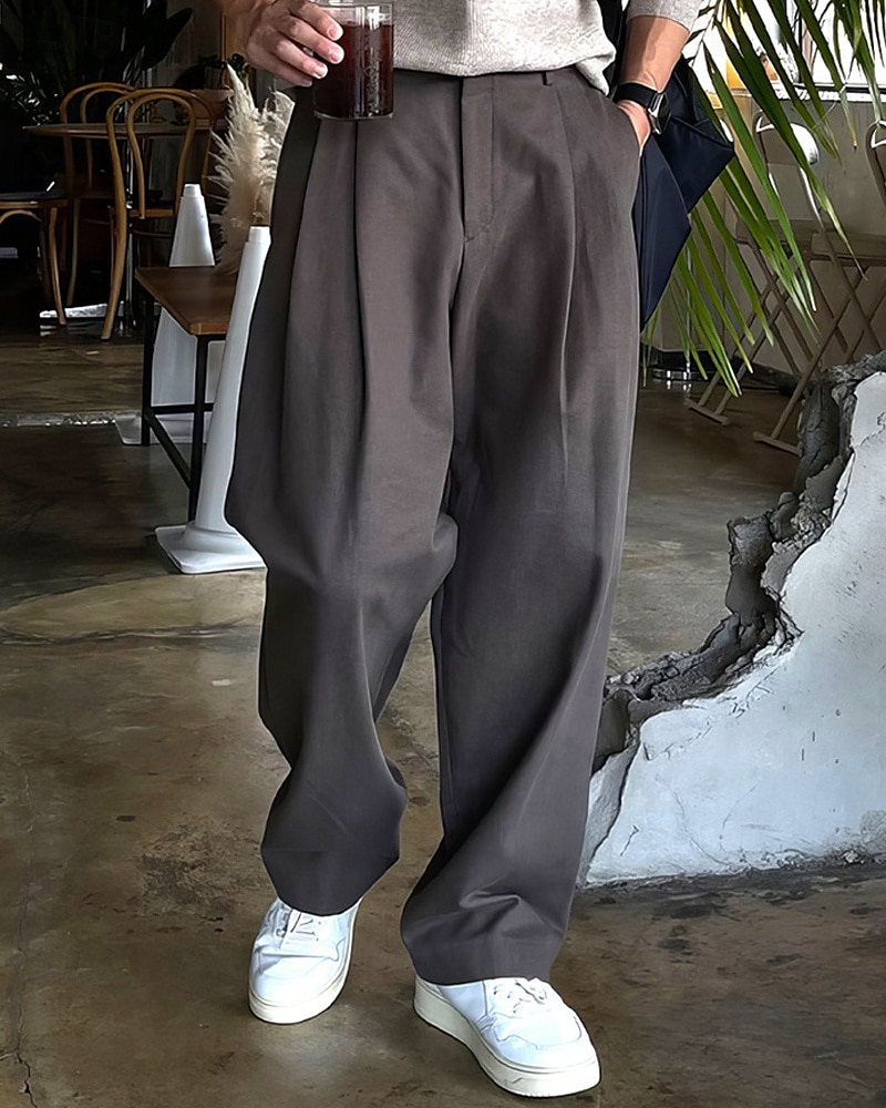 Homens Social Calças chinês Calças Plissadas Botões Bolsos Perna reta Tecido Conforto Formal Festa Trabalho Moda Estilo Clássico Preto Cinzento Escuro Micro-Elástica de 2025 por $23.99 –P1