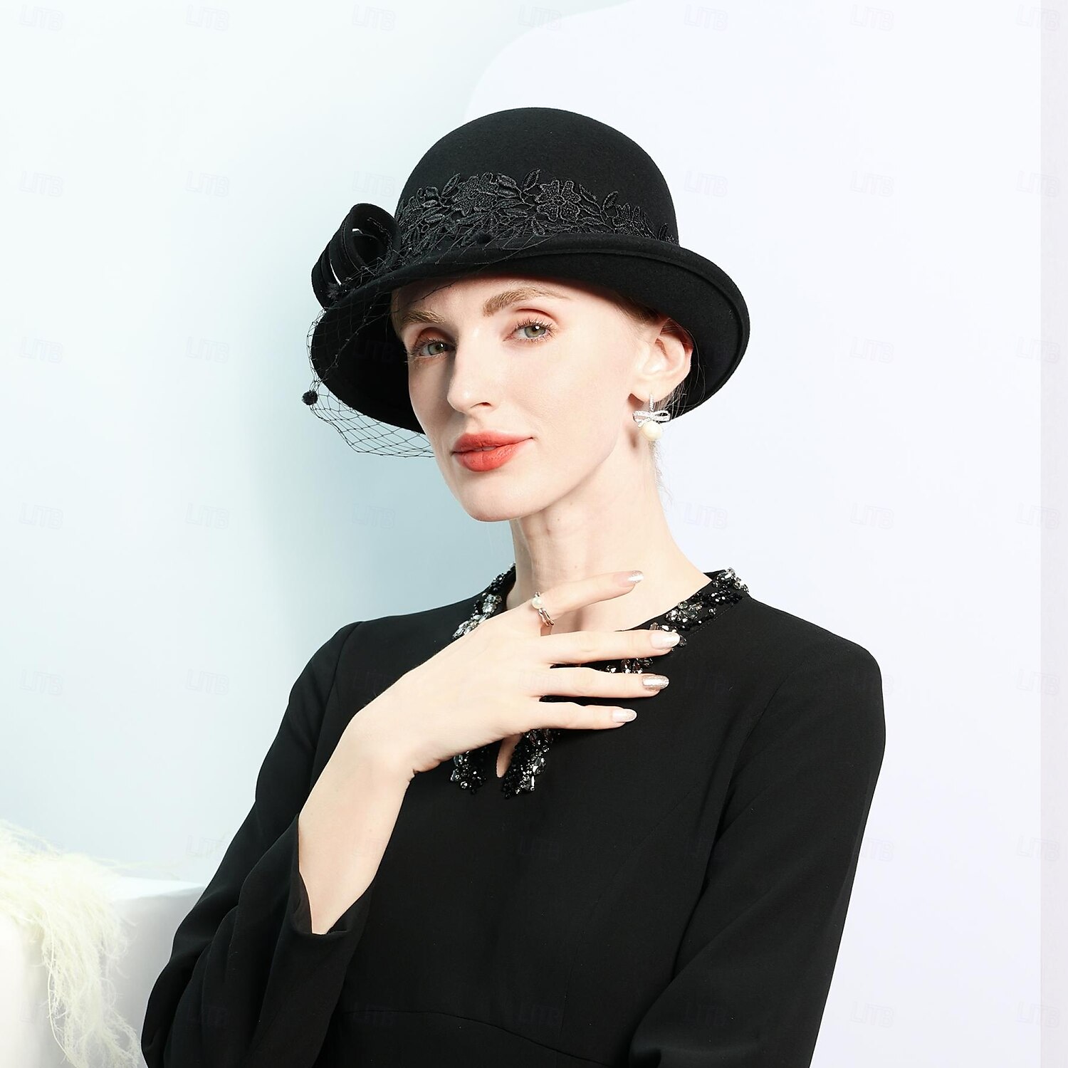 kalapok 100% gyapjú tányér / cloche kalap vödör sapka cilinder tea party elegáns esküvő csipke szalagokkal fejdísz fejfedő 2025 - $43.99 –P1