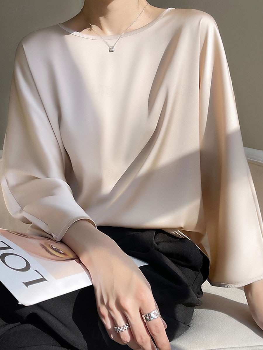 Dámské Halenka Pevná barva Elegantní stylové 3/4 délka rukávu Tričkový Běžné topy Dovolená Párty Práce Černá Vodní modrá Khaki Jaro Podzim 2025 - $27.99 –P6