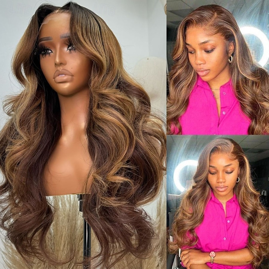 Remy Menschenhaar 13x4 Spitzenfront Perücke Freier Teil Brasilianisches Haar Große Wellen Schwarz Mehrfarbig Perücke 180% Haardichte mit Babyhaar Leimlos Vorgerupft Für Perücken für schwarze Frauen 2025 - $252.68 –P1