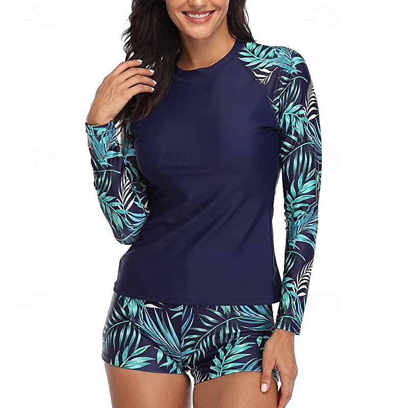 Naisten Rashguard-uimapuku UV-aurinkosuojaus UPF50+ Kevyt Pitkähihainen Spandex Uima-asut Uimapuku 2-osainen Uinti Lainelautailu Hiekkaranta Vesiurheilu Kukat Kesä Kevät Syksy 2025 - $31.99 –P6