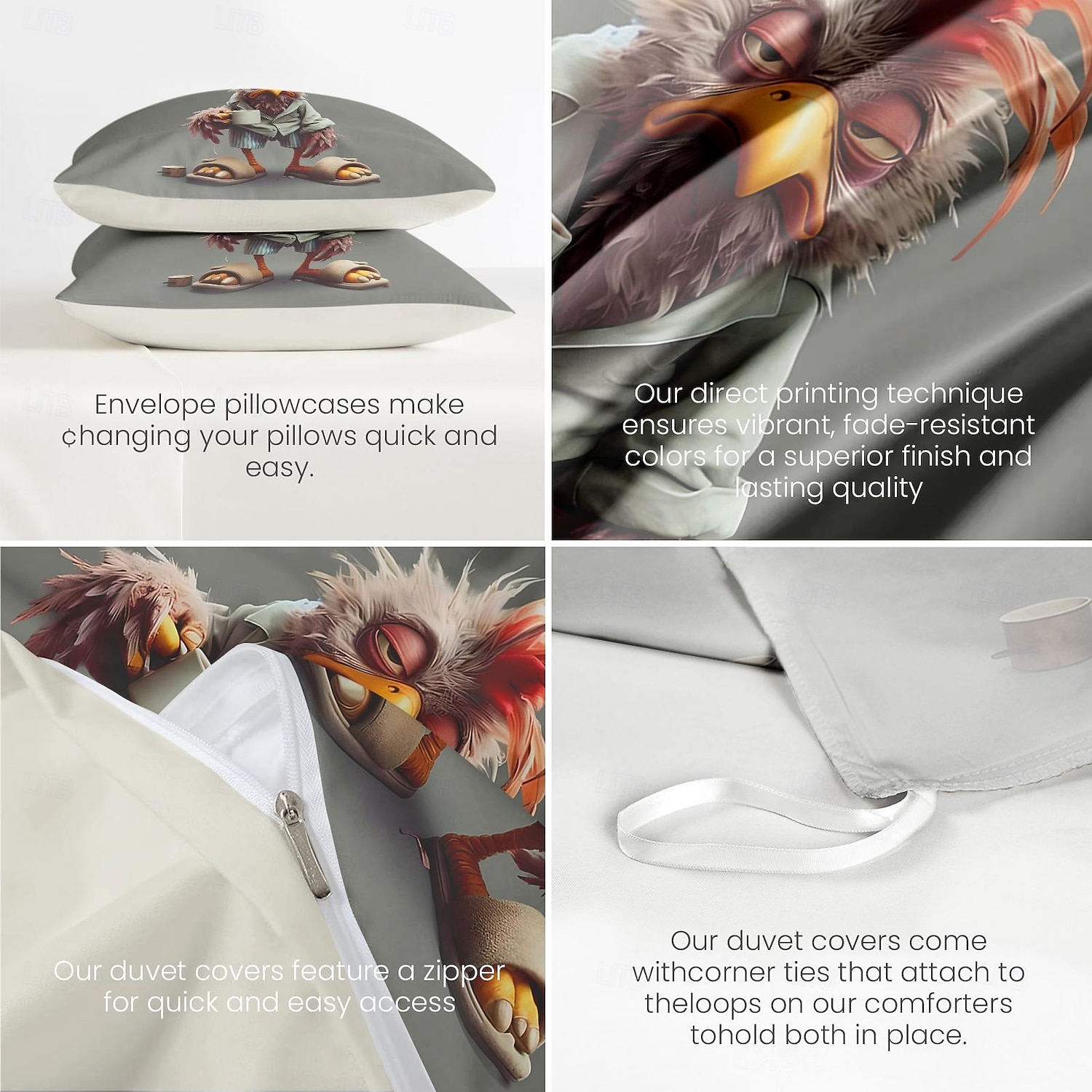 set copripiumino con stampa divertente di gallo, 100% cotone, tessuto morbido e traspirante, include copripiumino e federe, ipoallergenico e delicato sulla pelle, lavabile in lavatrice, resistente, confortevole del 2025 a $60.99 –P13