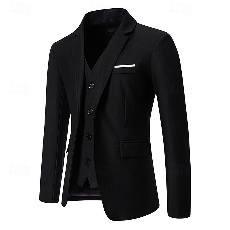 Herr Kavaj Företag Cocktailfest Bröllopsfest Mode Ledigt Vår & Höst Bomullsblandning Ensfärgat Knappar Ficka Bekväm Enkelknäppt Blazer Svart Vit Vinröd Kungsblå 2025 - $52.99 –P11