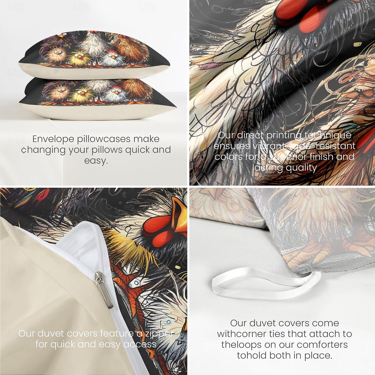 Rooster Funny Duvet Cover Set 100% Cotton Soft and Comfortable Bedding Set with Fun Rooster Print Cozy and Stylish Perfect for Bedroom Decor Easy Care and Machine Washable 2025 - $60.99 –P16