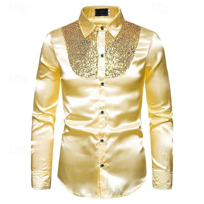 Men's Shirt Dress Shirt Button Up Shirt Plain Wedding Party Black White Red Blue Long Sleeve Lapel Spring &  Fall Clothing Apparel Sequins 2025 - $23.99 –P3