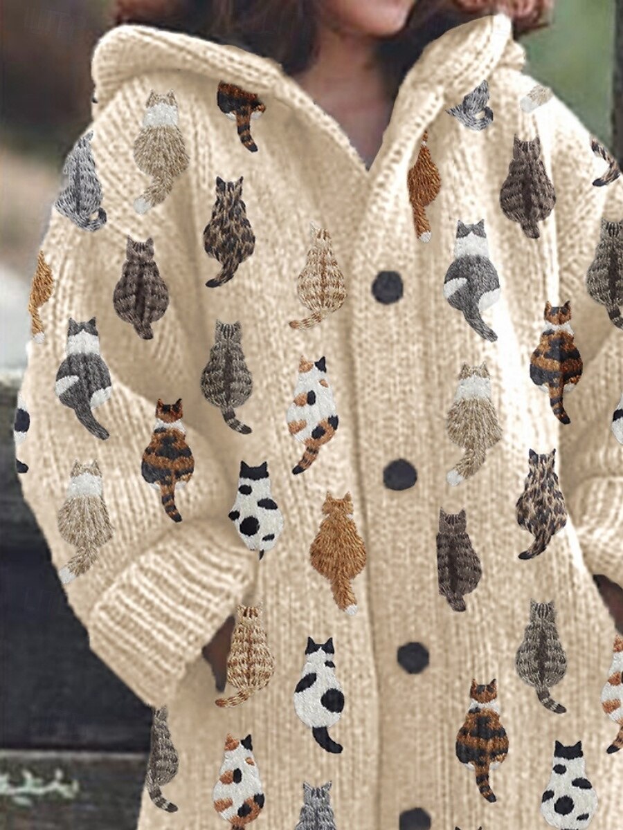 Women's Sweater Cardigan Casual Soft Floral Animal Ribbed Hooded Buttons Pocket Knitted Long Sleeve Regular Tops Knit Outdoor Daily Weekend Green Khaki Fall Winter 2025 - $51.99 –P2