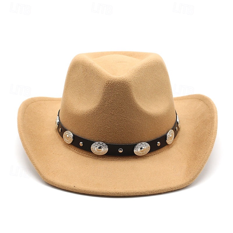 Men's Sun Hat Cowboy Hat Fedora Trilby Hat Black Wine Woolen Vintage Style Fashion 18th Century State of Texas Daily Theme Party Solid / Plain Color Sunscreen Cosplay 2025 - $21.99 –P2