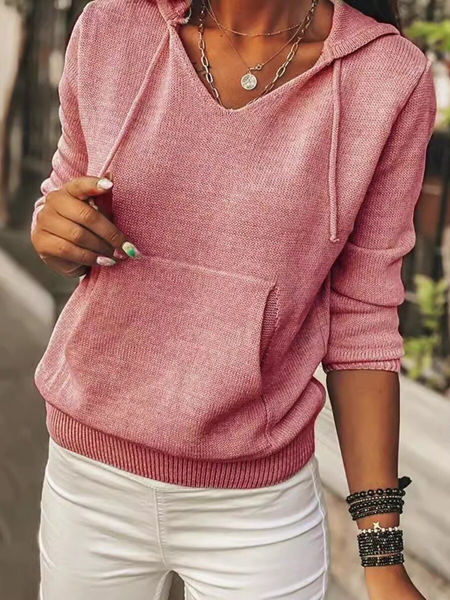Women's Sweater Casual Soft Pure Color Ribbed V Neck Knitted Long Sleeve Regular Tops Knit Outdoor Daily Weekend Pink Red Fall Winter 2025 - $36.99 –P1