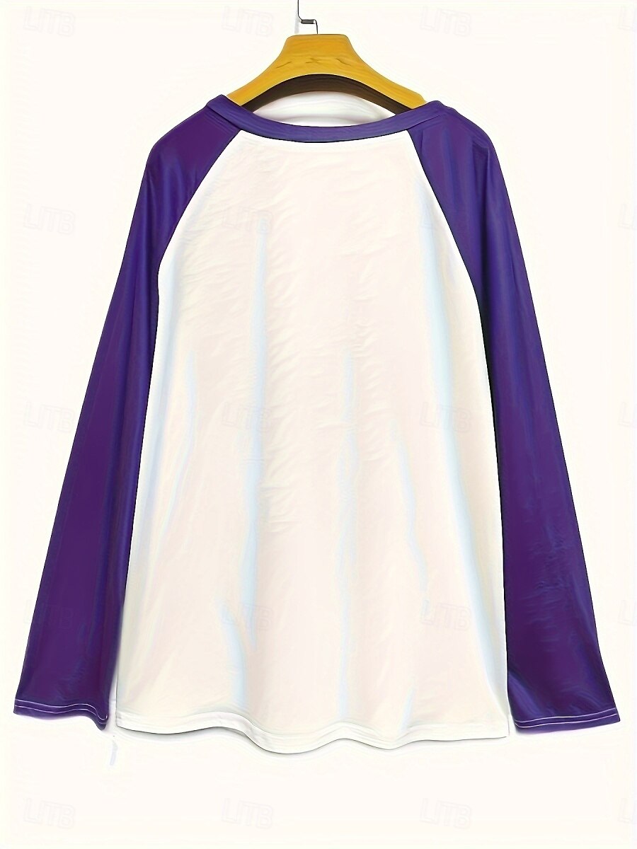 Mardi Gras Women's T Shirt Heart Casual Long Sleeve Crew Neck Long Tops Daily Print Purple Spring Fall 2025 - $27.99 –P2
