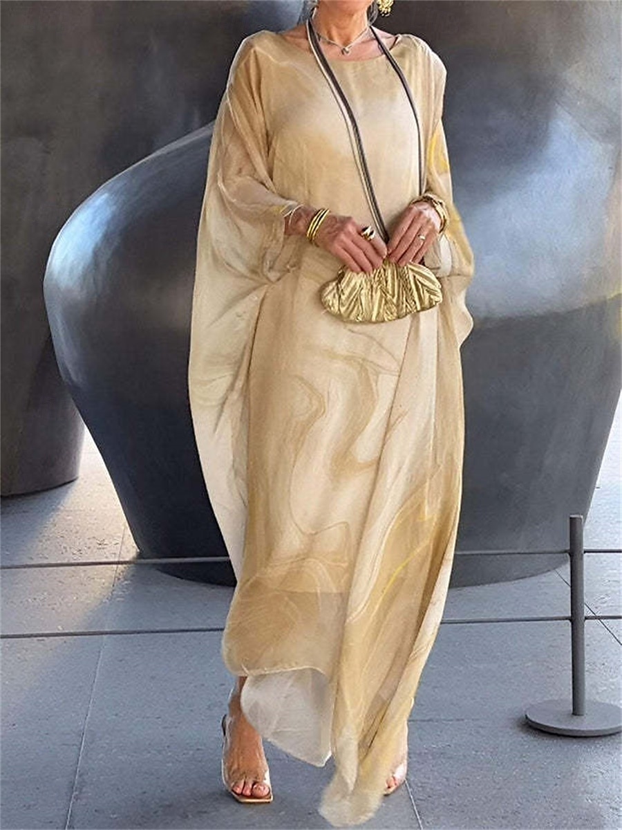 Per donna Vestito maxi Abiti in chiffon Elegante Informale Da mare Giornaliero Appuntamento Morbido Ambra Girocollo Giallo Chiaro Blu Grigio Primavera Autunno del 2025 a $26.99 -P6