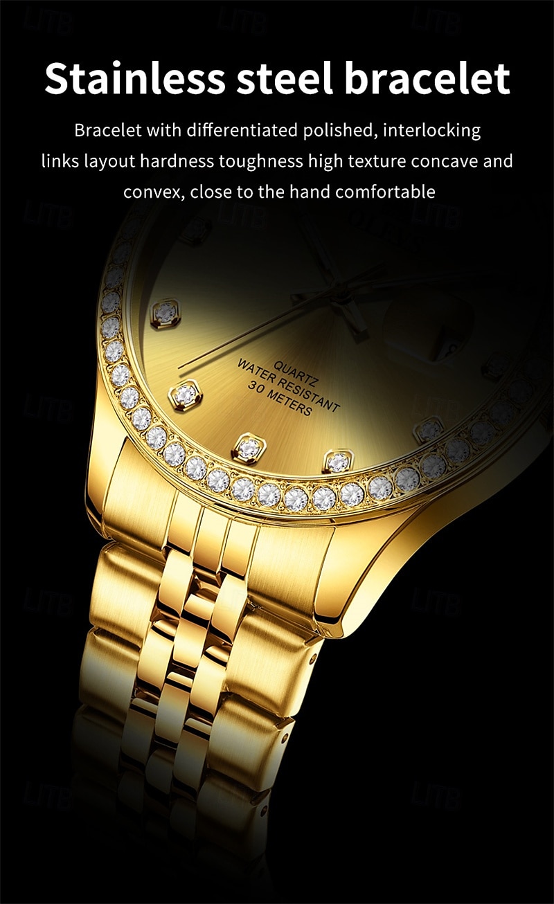 New Olevs Olevs Brand High-Grade Business With Diamond Men'S Watch Luminous Calendar Steel Belt Simple Leisure Fashion Quartz Watch Waterproof Sports Men'S Wristwatch 2025 - $36.99 –P2