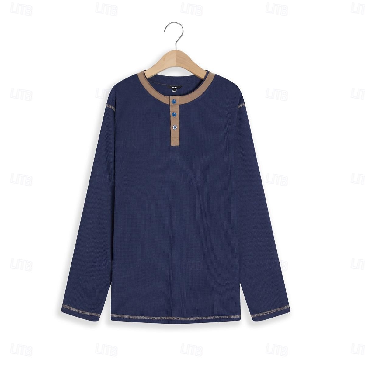 Men's T Shirt Henley Shirt Waffle Knit Tee Tee Top Long Sleeve Henley Spring &  Fall Color Block Fashion Designer Basic Patchwork Vacation Street Going out Black White Blue Top Tee for Men 2025 - $18.99 –P10