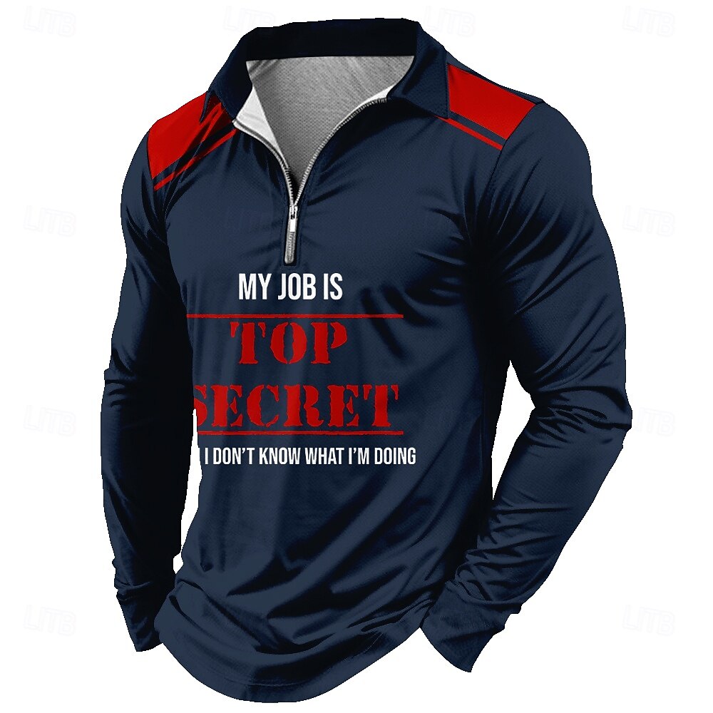 2025年 男性用 レタード ジップポロシャツ ゴルフシャツ 長袖 ポロシャツ 襟付きシャツ カジュアル アウトドア ストリート 日常着 3Dプリント クォータージップポロ 春 秋冬 ブラック ブルー グリーン  コレクション – $23.99 –P4