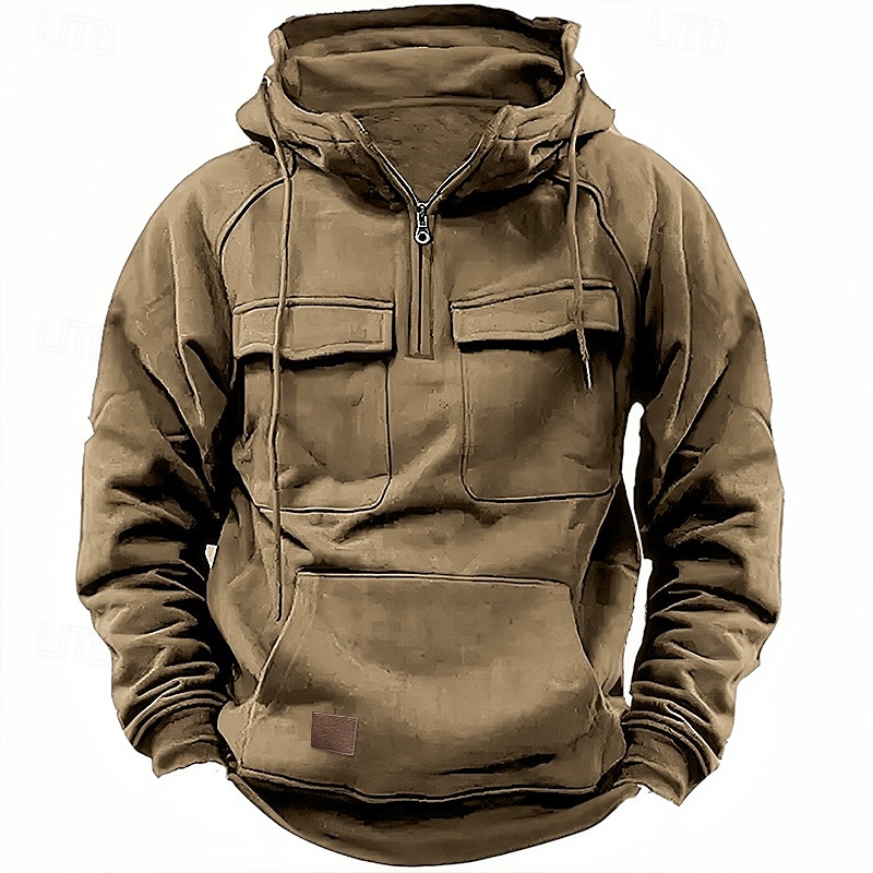 Per uomo Felpa con cappuccio Felpa con cappuccio e cerniera a un quarto Felpa con cappuccio tattica Nero Verde militare Blu Cachi Grigio scuro Con cappuccio Liscio Tasche Sportivo Giornaliero Per del 2025 a $32.99 –P1