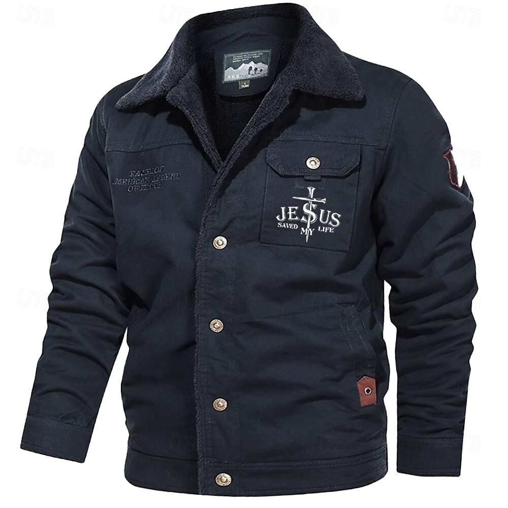 Per uomo Croce Gesù Giacca bomber Giacca in sherpa Impermeabile Anti-pioggia Resistente all'acqua Vintage Informale Giornaliero Per eventi Per uscire Tasche Autunno Inverno Collo ripiegabile Manica del 2025 a $52.99 –P3