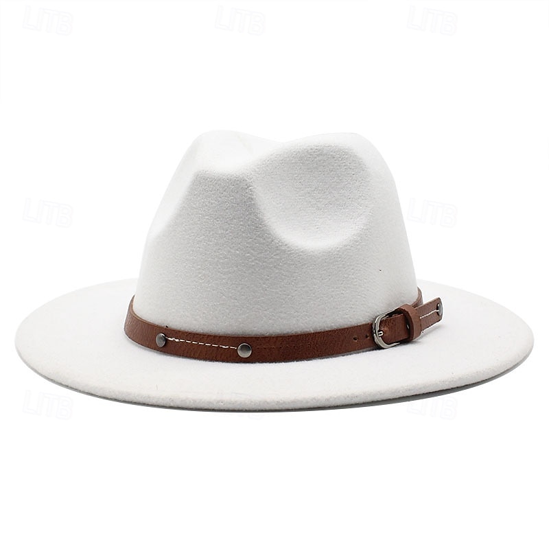 Herren Kentucky Derby Hut Sonnenhut Cowboyhut Fedora-Trilby-Hut Schwarz Weiß Wollig Vintage-Stil Mode 18. Jahrhundert Bundesstaat Texas Täglich Themenparty Einfarbig Sonnenschutz Cosplay 2026 - $12.49 –P7