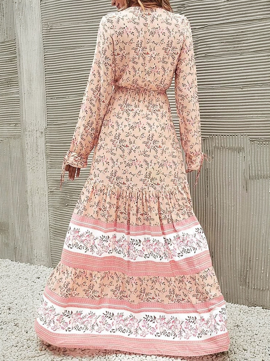 Damen Maxidress Casual kleid Schaukelkleid Langärmliges Boho-Kleid A Linie Kleid Böhmen Brautkleider schlicht Urlaub Täglich Regular Fit Blumen Langarm V Ausschnitt Gelb Rosa Blau Frühling Herbst 2025 - $38.99 –P7