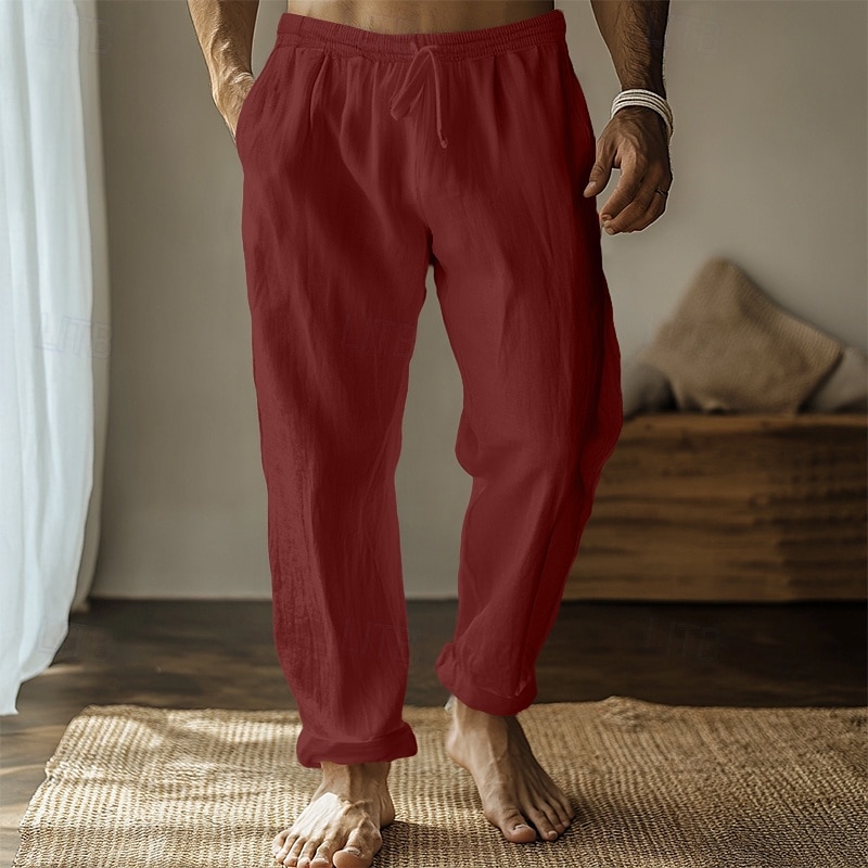 Pánské Plátěné kalhoty Kalhoty Letní kalhoty Gázové kalhoty Šňůrky Elastický pas Straight-Leg Bez vzoru Pohodlné Prodyšné Plná délka Domů Ležérní Denní Módní Klasický styl Černá Bílá 2025 - $22.99 –P4