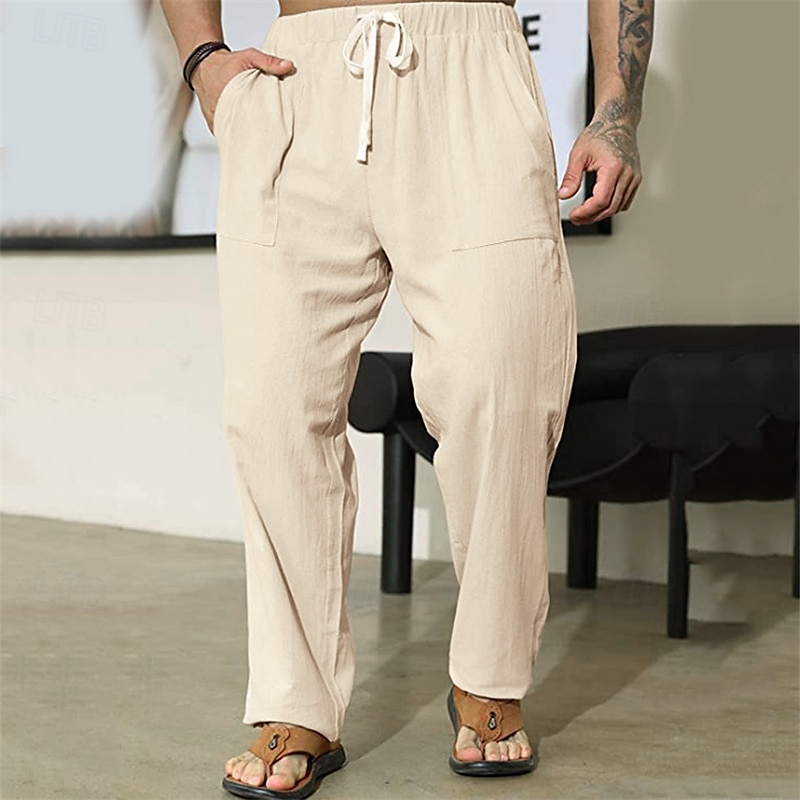 Homens Calças de linho Calças Calça verão Com Cordão Cintura elástica Perna reta Tecido Conforto Respirável Comprimento total Casa Casual Diário Moda Estilo Clássico Preto Branco de 2025 por $21.99 –P4