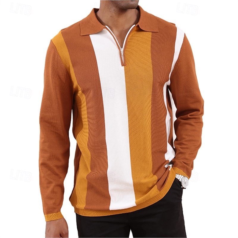 Herren Poloshirt mit Viertelreißverschluss Golfhemd Täglich Festtage Viertel Postleitzahl Langarm Modisch Modern Farbblock Frühling & Herbst Regular Fit Weiß Himmelblau Orange Braun Khaki Grau 2025 - $18.99 –P6
