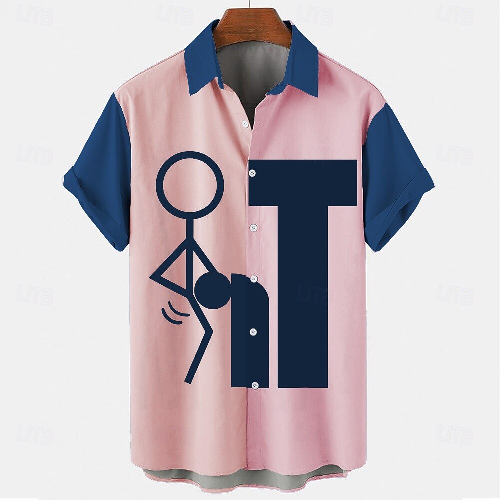 Herren Buchstabe Lässiges Hemd Knopfhemd Kurzarm Modisch lässig Normal Casual Sommer Frühling Umlegekragen Knopf hoch Schwarz Rosa Beige 2025 - $22.99 –P3